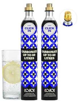 CO2YOU Gas Cylinders 60 L (Click-In Type) – 2-Pack Refill Set Compatible with Quick Connect Machines (Terra, E-Terra, Art, Duo) – Carbonator – Check Compatible Models Below