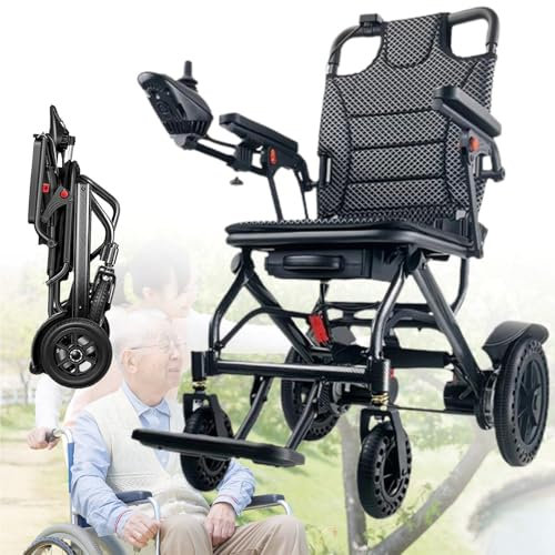 Silla de ruedas eléctrica plegable, ligera y plegable, scooter de movilidad para adultos con capacidad de 100 kg y marco de aluminio y carbono para viajes y uso diario.