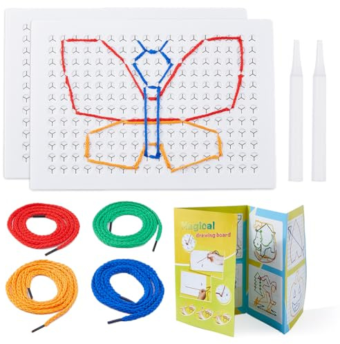 DICOSMETIC 2 Sets String Weaving Drawing Board Calming Corner Games Fine Motor Threading Boards Educational Sensory Items Including 2Pcs Plastic Board 4Pcs Pens 16Pcs Laces