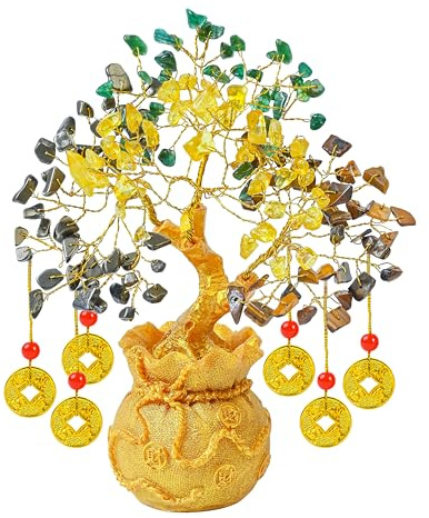 Crocon Money Wealth Crystal Tree with Artificial Coin Pot Base Bonsai for Home & Office Decor Good Luck 6 Feng Shui Coins Money Tree Crystal Spiritual Gifts for Women Mom Sister Desk Bookshelf Decor