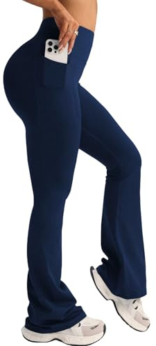 XDSP Pantalon de Yoga Boocut Femmes Taille Haute Opaque Bootcut Yoga Pants avec 2 Poches Contrôle du Ventre Bootcut Legging sans Couture Pantalon de Sport Fitness Gym Pilates Jogging Danse Casua