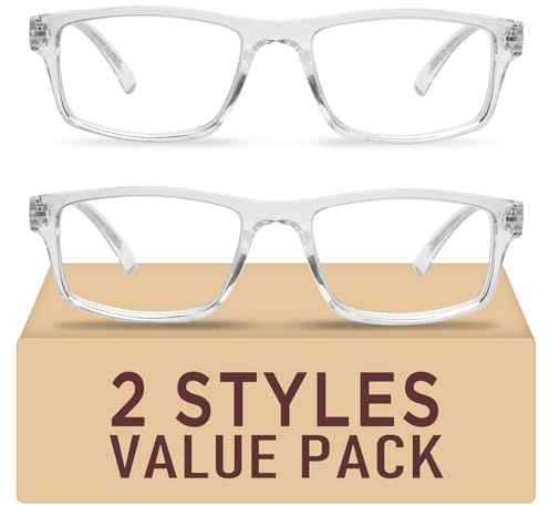 Kitchasy 2 Pack Reading Glasses,Upgraded TR Blue Light Blocking Reading Glasses,Filter UV Ray/Glare Computer Readers, Stylish Lightweight Spring Hinges Eyeglasses for Women Men(Transparent,1.5)