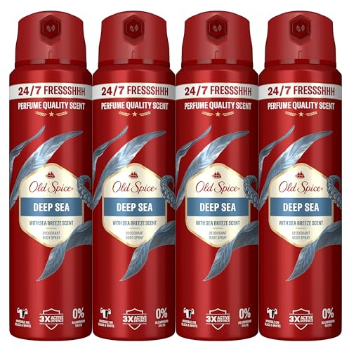 Old Spice Deep Sea Desodorante Corporal En Spray Para Hombre, 48 Horas Fresco, 0% Sales De Aluminio, 4x150 ml
