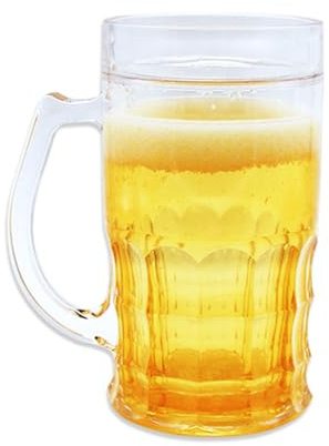 Taza de cerveza falsa, vaso de cerveza de plástico de doble capa de 450 ml con asa, taza de cerveza de broma realista para fiestas, bebidas de bar, regalos de broma y vasos divertidos