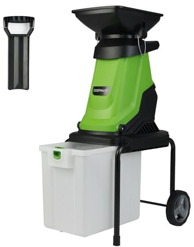 COSTWAY Trituradora de Ramas 3000W, Caja 50L, Hasta 45mm, Biotrituradora con Ruedas, Biotrituradora Electrica Jardin (verde)