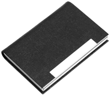 Parliky Porta Biglietti da Visita in Acciaio Inossidabile Portatile con Rivestimento in PU Nero Organizer Business Elegante e Resistente per Uomo e Donna Custodia Compatta per Carte di