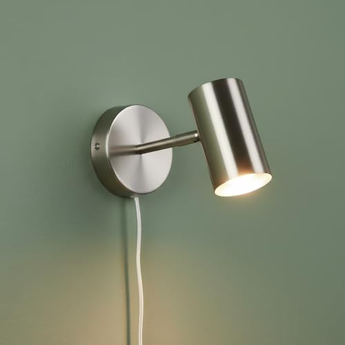 BARCELONA LED - Applique da Parete Interno Orientabile Ben con Cavo, Interruttore e Spina, Lampada da Muro per Camera da Letto E27 per, Corridoio e Scale, Attacco E27,Colore Cromo