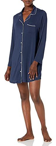 Amazon Essentials Camisa para Dormir Tipo Tubo (Disponible en Tallas Grandes) Mujer, Azul Marino Efecto Lavado, L