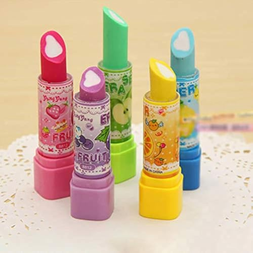 SUPERTOOL Söt Mini suddgummi, ren radering, färgglatt, giftfritt och miljövänligt material, roterbar, läppstiftsform, nydesignsuddgummi för barn/hem/kontor (2 st)