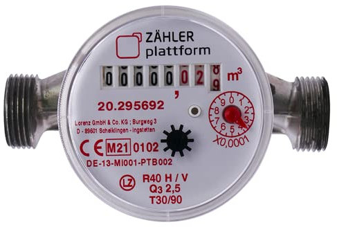 ZÄHLER plattform Contador de agua caliente único flujo nominal Qn 1,5, conector de 3/4 pulgadas, longitud de construcción 110 mm, calificación 2021, válida hasta 2026, contador de agua