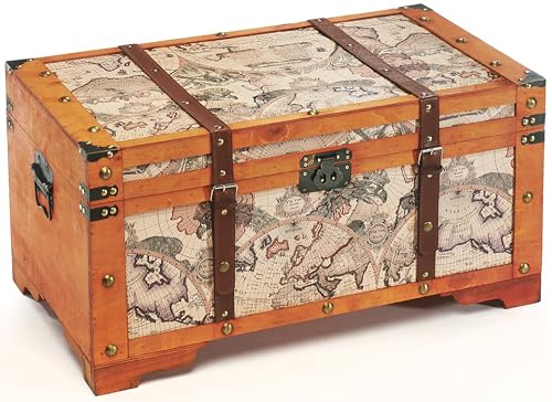 Kobolo Truhe WORLD 70x40x35 cm im antiken Schatztruhendesign mit Weltkarten-Druck