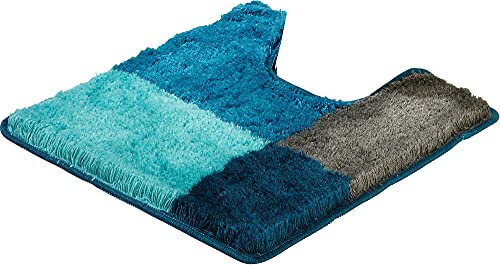 Erwin Müller WC-Umrandung mit Ausschnitt Kallithea karo Grafik-Muster Petrol Größe 50x50 cm - flauschig weich, schnell trocknend, rutschhemmend, für Fußbodenheizung geeignet