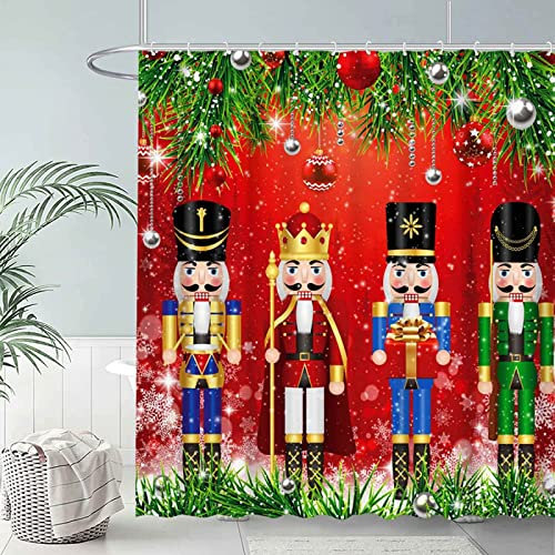 URMAGIC Christmas Nutcrackers Shower Curtain for Bathroom,71 x 71 Inch Waterproof Washable Christmas Shower Curtain with 12 Hooks,Nutcrackers Christmas Decoration,Christmas Bathroom Decoration