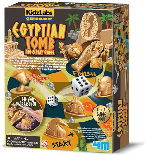 4M KidzLabs Egyptian Tomb Dig & Play Game Kit for Kids | Ancient Egypt Excavation Science Set with Treasure Dig, Board Game, Checkers & Dice | Educational STEM Toy for Boys & Girls Age 5+
