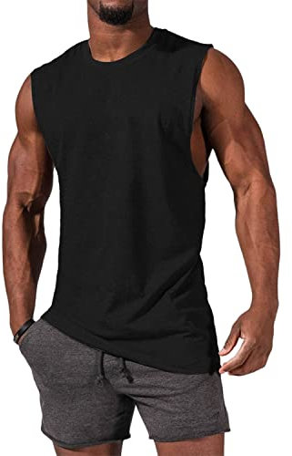 Tank Top Herren Ärmelloses Muskelshirts Gym Sport Unterhemd Männer Rundhals T Shirt Fitness Trägershirts Tee Top für Men Schwarz L