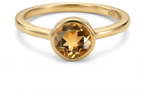 TJC Citrine Birthstone Ring for Women 925 Sterling Silver 18K Gold Vermeil, November Birthstone Solitaire Ring, Engagement Promise Ring Jewellery GiftRing Size U