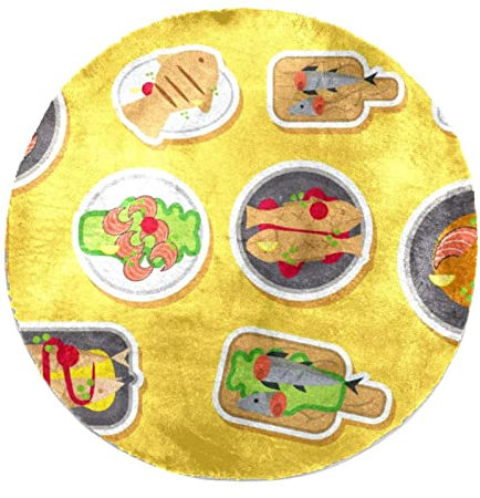 Personalisierter, weicher runder Kunstfell-Teppich, zotteliger Teppich, Fisch-Braten für Schlafzimmer, Wohnzimmer