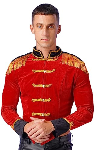YOOJIA Veste Monsieur Loyal Homme Déguisement Showman Cirque Ringmaster Smoking Costume De Caenaval Performance Halloween Blouson Manteau Rouge L