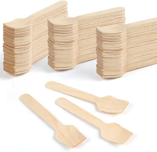 Coreint Wooden Spoon,100 Pack Disposable Spoons, 95mm/3.7 Biodegradable and Compostable,Dessert Spoons and Mini Ice Cream Spoons
