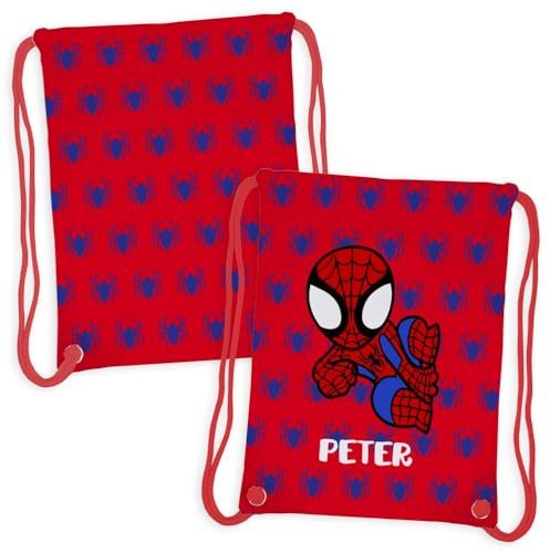 Wanapix | Sacca Bambino Personalizzata | Zaino con Nome | Impermeabile | Borsa Bambini Scuola/Asilo/Viaggi/Sport | Per lavatrice e asciugatrice | Spider Hero | 27x33cm