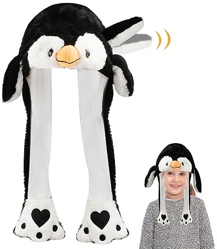 Penguin Moving Ear Hat, Soft Plush Animal Hat with Floppy Ears for Kids, Women - Cosplay Costume for Christmas, Easter, Birthday