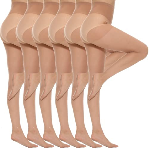 Yilanmy 6er-Pack Strumpfhosen Für Damen 20 Den Transparent Matt Feinstrumpfhose mit Stretch Komfortbund-6 Paare Hautfarbe,M