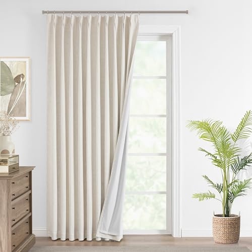 Vision Home Natural Pinch Pleated Full Blackout Curtains Linen Blended Room Darkening Window Curtains 90 inch for Living Room Bedroom Thermal Insulated Pinch Pleat Drapes with Hooks 1 Panel 60Wx90L