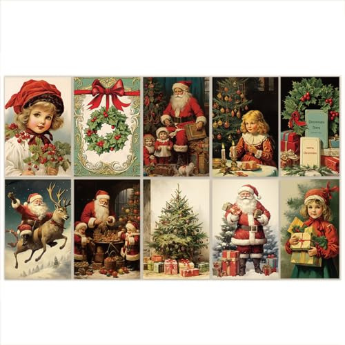 GIVBRO Lot de 10 cartes postales de Noël vintage avec Père Noël