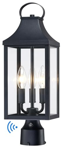 18.62'' Dusk to Dawn Post Light Outdoor, Large 3-Light Lamp Post Light Fixture, Modern Pillar Outside Lighting Waterproof Post Lantern Lamp Outdoor Post Light Fixtures Pole Lights for Porch, 1 Pack