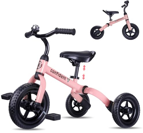 YGJT 3 in 1 Tricycle for Toddlers Age 2-5 Years Old, Folding Kids Balance Bike with Adjustable Seat and Removable Pedal, Toddler Bike Ride-on Toys for Infant, Gifts for Baby Girls Birthday(Pink)