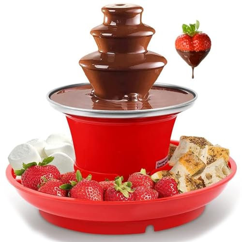 WUDLi Máquina De Fuente De Chocolate, Mini Juego De Fondue, Fuente De Chocolate Eléctrica De Acero Inoxidable con Fuente De 3 Niveles Y Bandeja De Gran Capacidad para Fiestas, Bodas Y Cumpleaños
