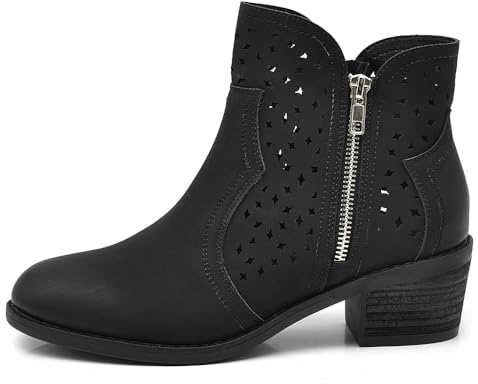 IF Fashion Botas de mujer perforadas con cremallera para primavera y verano de piel sintética GR-6655, 6655 Black, 38 EU
