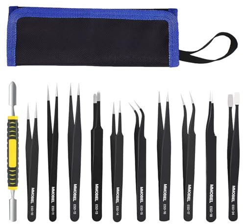 Präzisionspinzetten-Set von MMOBIEL [11 Stück] - Industrieller Antistatischer Edelstahl ESD für Elektronik Werkzeuge, Schmuck, Computer, Laborarbeiten, Handwerk und Hobbys usw. – Inklusive Gehäuse