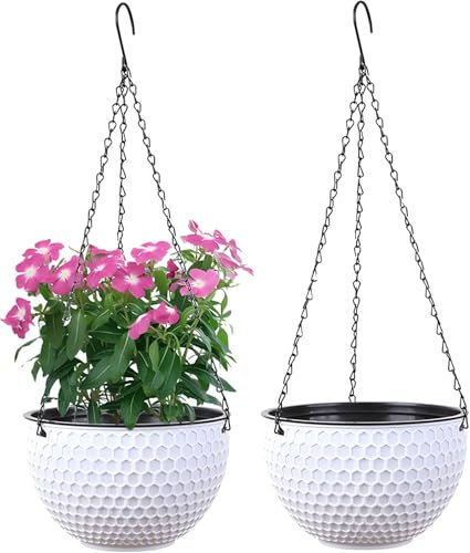 Blumenampel Hängend Innen & Außen, Blumentopf Hängend Hängeampel mit Wasserspeicher, Hängetopf für Pflanzen Hanging Plant Pot mit Wasserspeicher & Rostfrei Ketten für Decken Balkone Deko Aesthetic