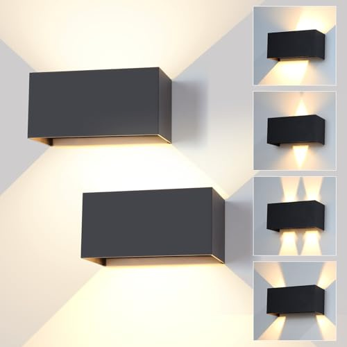 2 Apliques Pared Exterior Interior 12W, 3000K Lampara Exterior Pared IP65