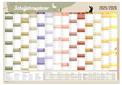 Close Up Calendario escolar XXL, año escolar 2025/2026, 100 x 70 cm, colores apagados, enrollado, calendario de pared para la escuela, ideal para la escolarización, planificador de año escolar claro