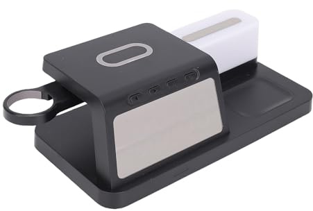 Garsent Trådlös Laddningsstation, 5 i 1 Multipel Laddningsstativ med Digital Väckarklocka, 7 Färg Ambient Light, 15W Fast Charging Desk Wireless Charger för Hemresor för Hemresor