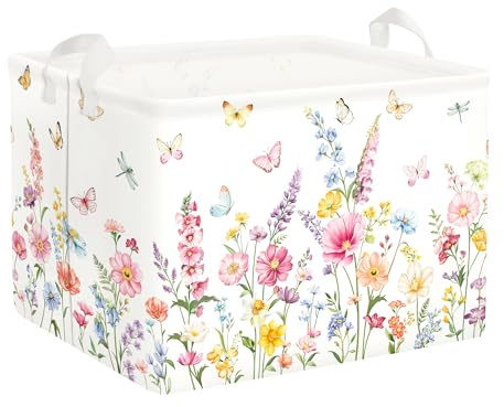 Clastyle Wildflower Baby Laundry Hamper Collapsible Clothes Kids Storage Basket Waterproof Women Girls Toy Box for Nursery Room,Butterflies,40 * 30 * 30 cm