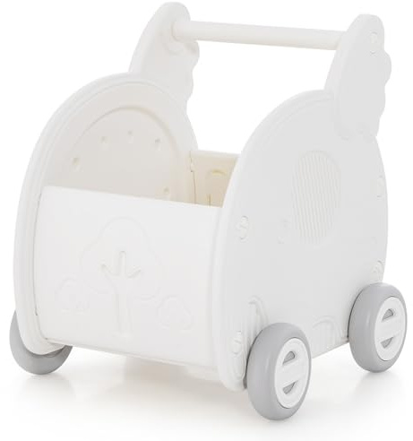 GOPLUS Andador de Empuje para Bebés, Coche de Empuje HDPE para Niños con Espacio de Almacenamiento, Ruedas Grandes, Asa, Carrito de Compras con Forma de Elefante para Niños de 3+ Años