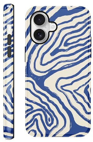 Yirlbey Sommarfodral för iPhone 16 6,1 tum, fodral med estetiska ränder ränder ritningar design motiv silikon TPU stötskydd stötskydd för dam flickor, blå linje