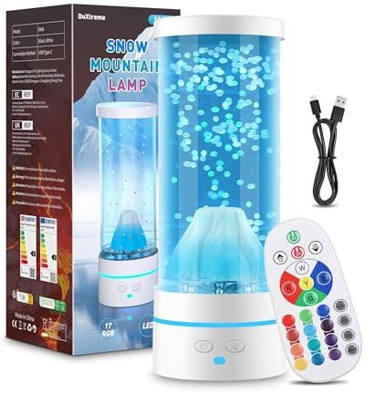 DoXtreme Lampada Montagna Innevata LED 29x10.5cm con Effetto Cascata, 17 Colori + 4 Modalità, Telecomando RF 15m - Lampada Atmosfera Neve per Camera, Ufficio, Regalo Bambini e Natale