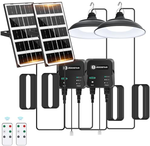 Aigostar - Lámpara solar exterior con mando a distancia y cuerda de tracción,cable de 8 m,batería de gran capacidad de 3000 mAh,gran panel solar,IP65.Luz solar para jardín,camping,2 unidad