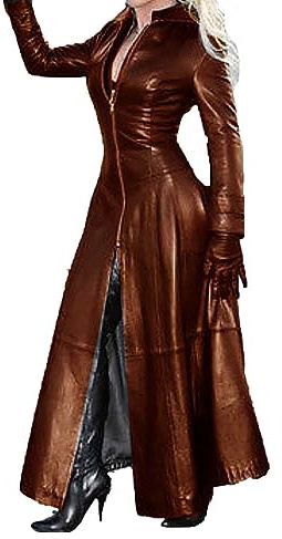 Läderkappa Dam Trenchcoat Dam Lång M-4XL, Enfärgad Vindjacka Tillverkad Av Konstläder Vinterjacka Med Lång Nedfällbar Krage Avslappnad Långärmad Läderjacka Konstläder jacka(Brown,XXL)