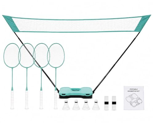 IRIX SPORTS Portable Pop Up Badminton Set with Net, For Outdoor Indoor Sports, Easy Setup with Full Set, 4x Rackets, 4x Shuttlecocks, 1 x Net & Storage Case, Kids & Adults (Set of 4)
