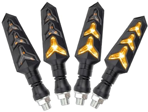 Kardne 4PCS Motorcycle Turn Signals, Y Shape LED Flowing Blinkers with Red DRL Daytime Running Lights, Sequential Amber Indicator Lights 12V Universal for Motorbike Scooter Off Road Quad
