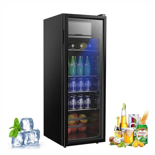 Zyerch Beverage Refrigerator, 180 Can Freestanding Mini Fridge with Glass Door for Soda Beer Wine, Small Drink Dispenser with Adjustable Temperature Control for Home, Office, Black