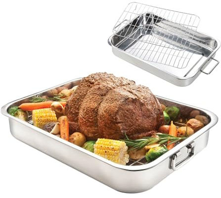 Stekpanna i rostfritt stål – 1 300 g kycklingugnspanna, matlagningsbricka med rost, hållbara bakredskap, multifunktionsstekpannor, köttgryta med kapacitet för hemmakockar högtidsfirande