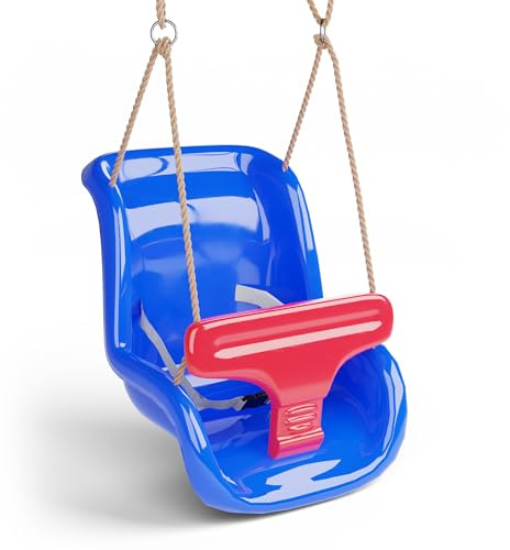 Deluxe Blue and Red Baby Swing Seat with Secure Safety System