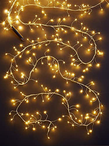 hellum LED Lichterkette außen Tauperlen Cluster Kupferkabel 420 bernsteinfarbene LED beleuchtet 3m Lichterkette mit Timer für Garten Balkon Party Hochzeit Weihnachten Innen+Außen 576535