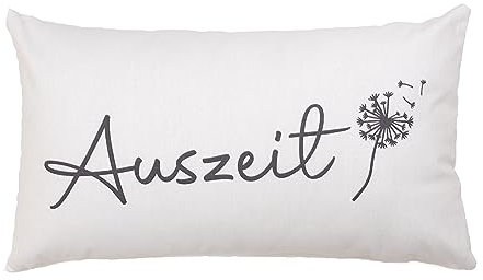 Bada Bing Deko Kissen Auszeit Pusteblume weiß-Creme Grauer Schriftzug Sofakissen Kuschelkissen ca.30 x 50 cm Wendekissen Couchkissen mit Füllung - Bezug aus Baumwolle Wohnzimmer Geschenk